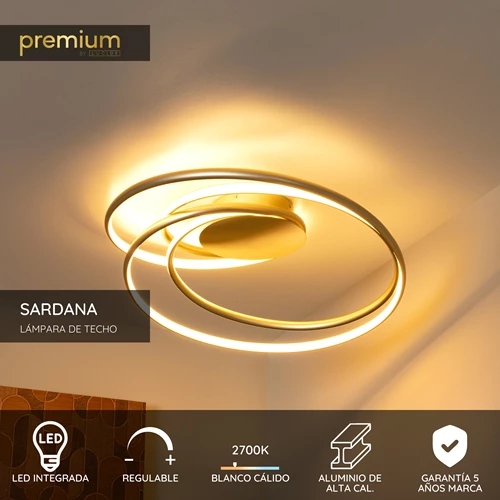 Lucide SARDANA - Lámpara de techo - LED Regul. - 1x54W 2700K - Oro mate / Latón | Premium - USP